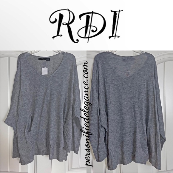 NEW RDI Gray V-Neck Dolman Sleeve Ribbed Sweater Size 1X - Picture 9 of 9